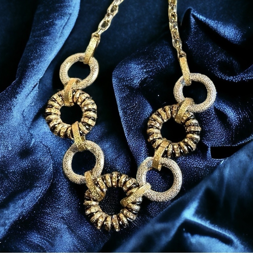 Michelson Vintage Signed Gold & Silver Tone Circle Statement Rhinestone Necklace